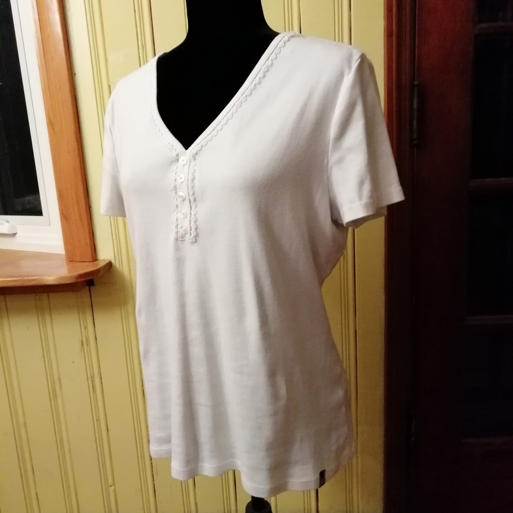 Tommy Hilfiger Classic V-Neck White Cotton Tee, XL